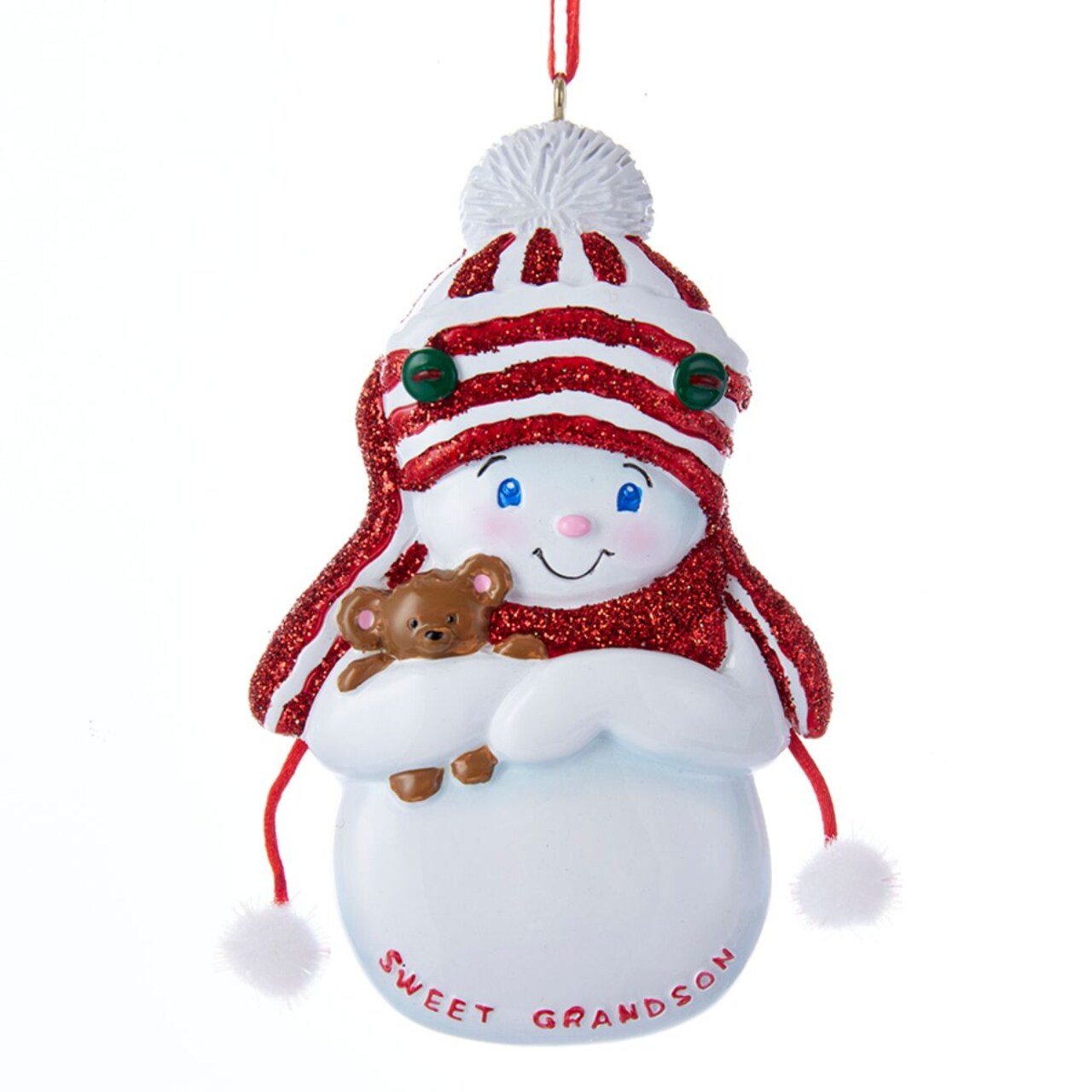 Kurt Adler Glittered Snowboy "Sweet Grandson" Christmas Ornaments - 4" - Set of 12